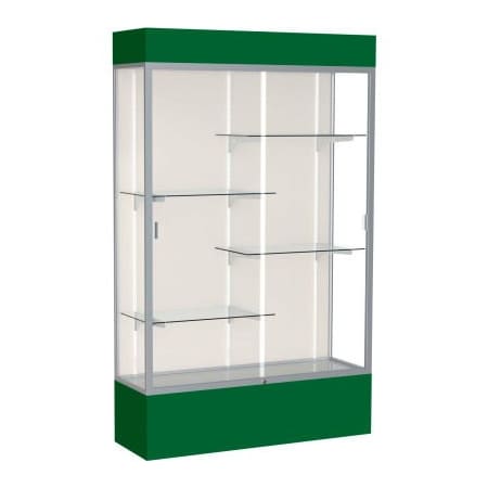 Waddell Display Case Of Ghent Spirit Lighted Display Case 48"W x 80"H x 16"D Plaque Back Satin Finish Forest Green Base & Top 3174PB-SN-FG